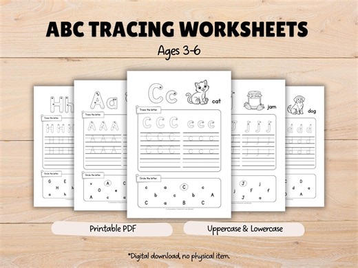 ABC Alphabet Tracing Worksheets for Kids | Uppercase & Lowercase Letters A–Z | Preschool Printable PDF - Etsy