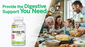 SOLARAY Betaine HCL with Pepsin - High Potency Hydrochloric Acid Formula - Digestive Health Supplement with Digestive Enzymes for Gut Health Support - 60-Day Guarantee, 250 Servings, 250 VegCaps