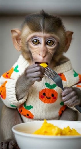 Baby monkey eating cake so lovely ❤️ cutest snack time ever #babymonkey #cake #cutepets