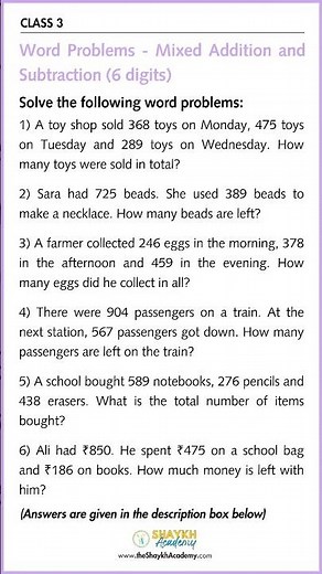 📋 Word Problems – Mixed Addition & Subtraction | Maths Worksheet with Answers 🧑🏻‍🏫 | Class 3