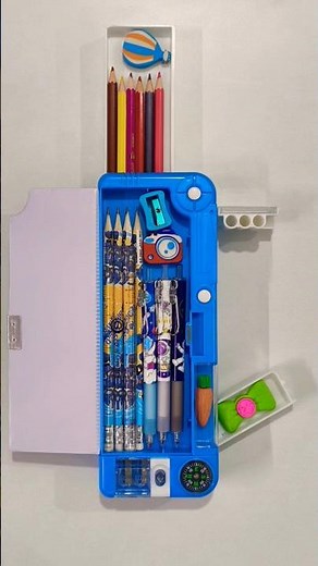 Blue multi features pencil box with hidden compartment, pencil holder, etc #stationery #pencilbox