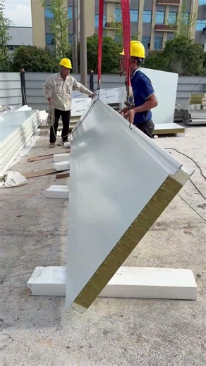 🏗️🏢 Modern Building Construction: Installing Heavy-Duty Sandwich Insulation Wall Panels#shorts
