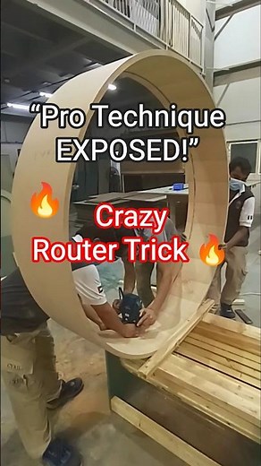Giant Round Cabinet! Crazy Router Groove Technique Revealed 🔥😳 #shorts #woodworking #diy #shortvideo