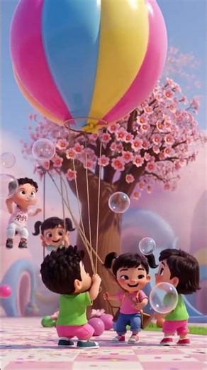 Little children are having fun playing with large balloons.🎈🎈🎈