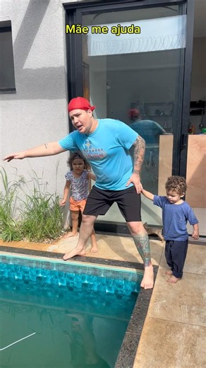 WHEN THE KIDS PUSHED DAD INTO THE COLD POOL HE FREAKS OUT 😂 #shorts