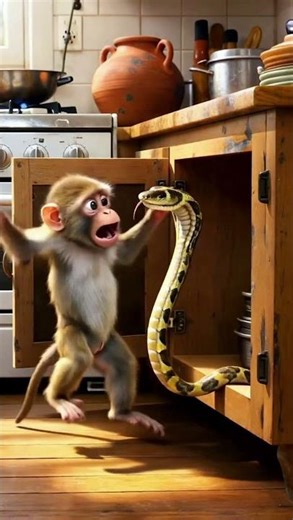 😱😯Finding food... or a surprise? 😯😨ここに食べ物あるかな…まさか? #monkey #animals #snake #pets #shocking #shorts