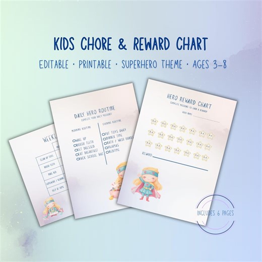 Superhero Reward and Chore Chart for Kids, Editable Printable Daily Routine Ages 3–8 - Etsy Canada