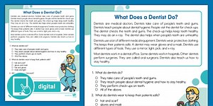 Second Grade What Does a Dentist Do? Reading Passage Comprehension Worksheet