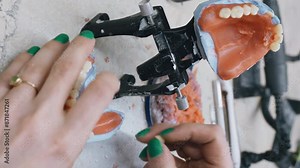 Dental Technician Working on a Denture Prosthesis in a Lab