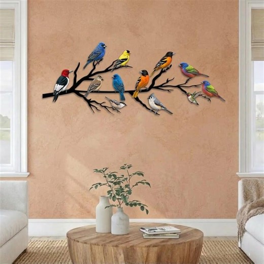 Colorful Birds Metal Wall Art, Bird on Branch Wall Decor, Nature Wall Hanging, Rustic Outdoor Home Decor Gift - Etsy