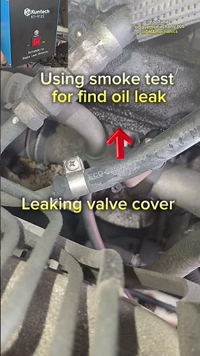 Using smoke testing device to find oil leak. #mechanic #diy #smokemachine #diagnostic