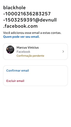 A aparição de um e-mail com o formato blackhole(...)@devnull.facebook.com nas configurações da sua conta (Facebook ou Instagram) é um sinal claro de comprometimento de conta (hacking). Esse e-mail não pertence ao usuário, mas é inserido automaticamente quando um invasor assume o controle, altera o e-mail real e as senhas, bloqueando o acesso do proprietário legítimo. | Marcus Vinicius