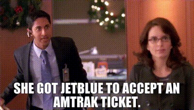She got JetBlue to accept an Amtrak ticket.