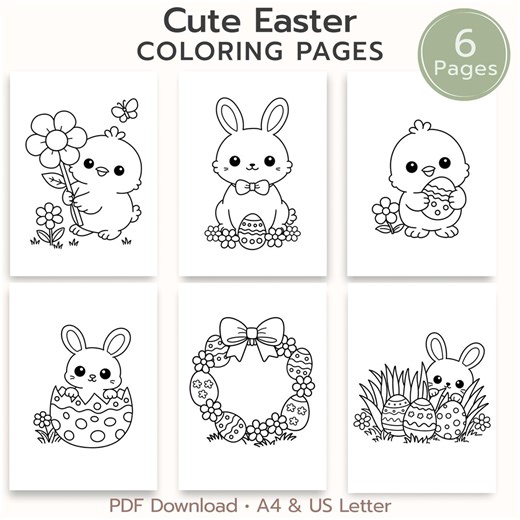 Easter Coloring Pages for Kids – Bunny & Chick Printable (A4/US Letter PDF Download - Etsy