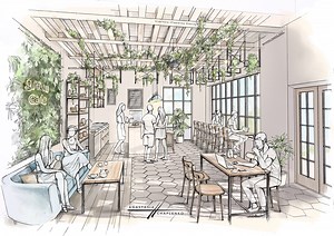 Visualization of a GREEN CAFE in a SKETCH Style - Anastasia Chaplenko