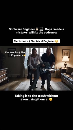 CS Electrical and Electronics on Instagram: "⚙️ Software vs Hardware: One Mistake, Two Very Different Realities 😄 Programmer student: “Oops… I made a mistake. I’ll fix the code now.” 💻 👉 Add a semicolon 👉 Undo the last line 👉 Debug, re-run, repeat Electronics student: “Component dead.” 😐 👉 No undo 👉 No second chance 👉 Straight to the trash… without even being used once 🗑️ This single comparison perfectly explains the emotional gap between software and hardware worlds. In software, mist