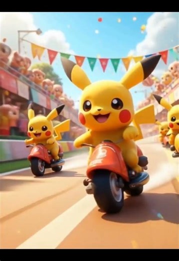 Pikachu Motorbike Race | Cute 3D Cartoon Fun Ride