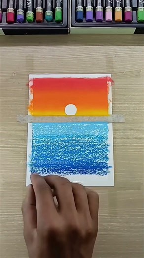 ✨ Easy sunset beach painting l sunset landscape with oil pastel art #shorts #art #ytshorts #drawing
