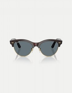Ray-Ban Clubmaster sunglasses with blue polarised lens in red havana on gold | ASOS