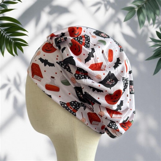 Halloween Scrub Cap: Bouffant Surgical Hat With Pumpkins, Bats & Candy - Etsy