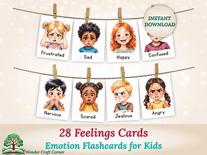 28 Feelings Cards, Printable Emotion Flashcards for Kids, Social Emotional Learning, Preschool & Toddler Activities, Montessori Education - Etsy