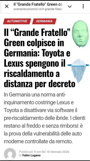 Maestro Già Bû 🦁 on Instagram: "📍#germania 🇩🇪️: un decreto anti-inquinamento ⚖️ costringe #lexus e #toyota 🚘 a disattivare via software il pre-riscaldamento delle ibride, lasciando i clienti al freddo e senza rimborsi ❄️ #green #grandefratello 👁️"
