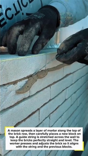 Perfect Brick Alignment Trick! Mason Uses Guide Line #construction #bricklaying #masonry