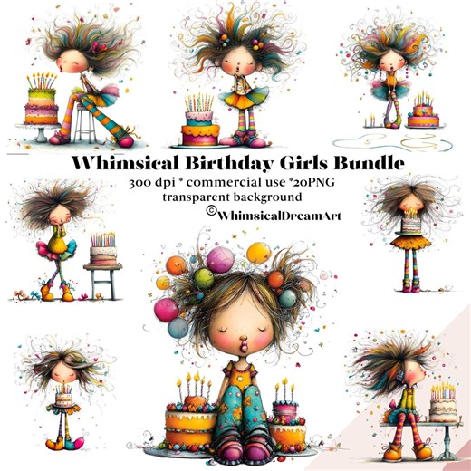 20 PNG Quirky Birthday Cake, Clip Art High Res Watercolor, Junk Journaling, Scrapbooking, Card Making, Digital Download, Fantasy, Whimsical - Etsy