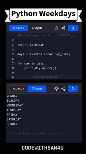 Python Weekdays Print (CAPITAL) 🔥 #python #coding #programming #learnpython #codewithsam4u