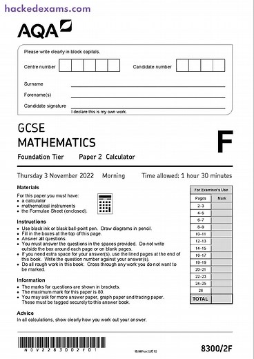 AQA GCSE Mathematics Paper 2 November 2022 Overview