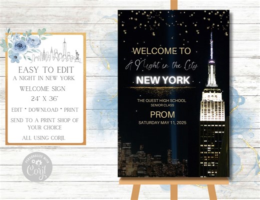 A Night in the City New York Welcome Sign, Party Poster, Prom, Homecoming, School Dance, Birthday - Etsy