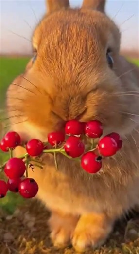 Close-Up of a Bunny Eating Berries—Natural Beauty at Its Best 📸✨🐰🍓