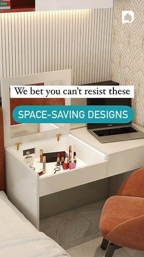 Don’t let space be an issue! These genius designs are just what you need to save space in your home and make it look more spacious. All of this with 10 years of warranty and amazing colour and finish options. ✅ DM us now to book a free design appointment. #modularhomes #bedroomdesignideas #spacesavingdesigns #dresserdesign #tvunitdesign #designgoals #homegoals | DesignCafe