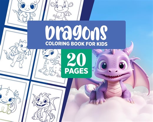 Desenhos de Dragões para Colorir para Crianças | 20 Folhas para Colorir Imprimíveis, Atividades Fáceis de Colorir Dragões para Educação Infantil e Pré-Escolar - Etsy Portugal