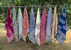 Pack of 10 Hand Block Print Cotton Bandana, Boho Head Scarf, Handmade Indian Bandana, Unisex Neckerchief, Festival Hair Scarf - Etsy