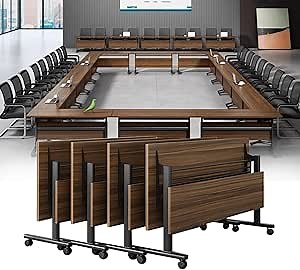 Folding Conference Table,Modern Office Conference Room Table,Mobile Flip Top Training Tables with Caster Wheels,Foldable Meeting Table Seminar Tables for Office,Meeting Room (8 Pack, 70.9x21.7x29.5in)