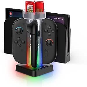 Charging Dock for Switch 2 (2025) Compatible with Switch 2 Joy Con, Quad Controller Charger Stand with 5 Light RGB Mode and a USB Type-C Charging Cable (Black)