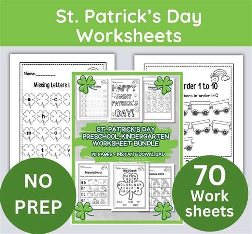 St. Patrick’s Day Worksheets for Preschool and Kindergarten | March Math, Literacy , Coloring Pack - Etsy Canada