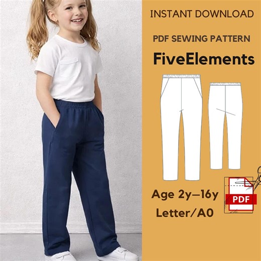 Kids Pants Sewing Pattern PDF, Elastic Waist Trousers Pattern, Girls Boys Pants Pattern Age 2-16, Easy Kids Sewing Pattern, A0 Letter - Etsy
