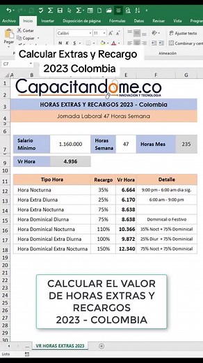 Calcular el Valor de Horas Extras y Recargos en Colombia