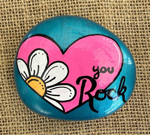 Hand-painted River Rock - “you Rock” With Heart, Indoor/outdoor Decor - Etsy
