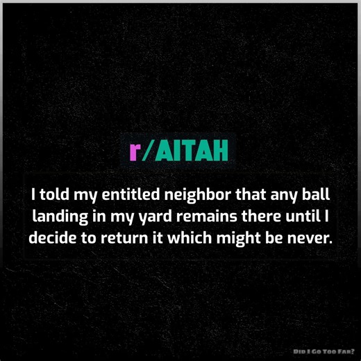I told my entitled neighbor that any ball landing in my yard remains there until I decide to return it which might be never. | Did I Go Too Far?