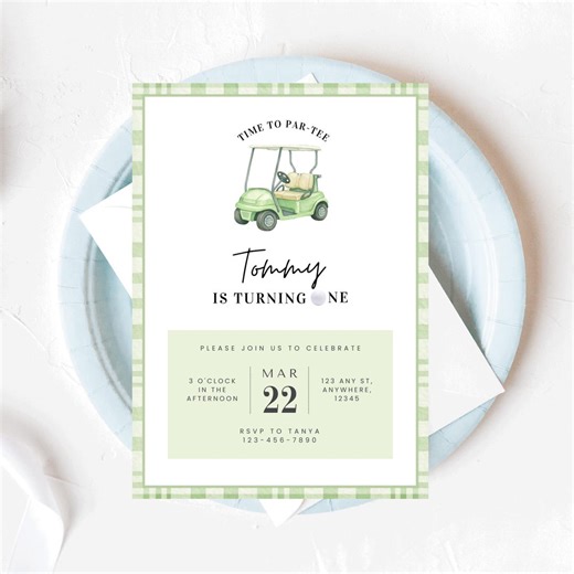 1st Birthday Golf Invitation, Green Par-tee Party Invite (digital Download) - Etsy