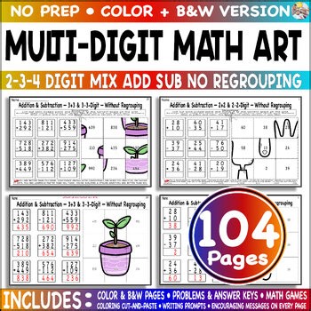 Number Mastery 2 3 4 Digit Mix Add Sub Without Regroup Grade 2-4 Cut Paste Art