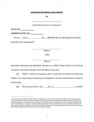 Louisiana Small Estate Affidavit | Affidavit of Small Succession