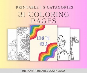 Color the World With Easy Printable Coloring Pages, Express Yourself Through the Use of Color. - Etsy