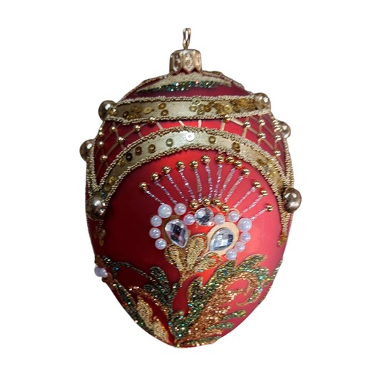 Hand-blown Glass Christmas Ornament – Red Royal Bauble With Gold & Crystal Details - Etsy