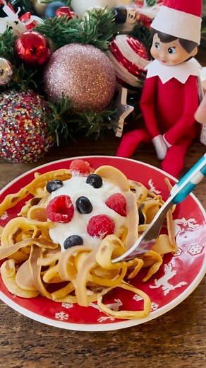 5.6K views · 12 reactions | Buddy The Elf Breakfast Spaghetti but let's make it actually edible! The kids will love this twist for a fun Christmas breakfast. 150ml milk 1 egg 75g plain flour butter or oil for the pan | My Fussy Eater | Facebook