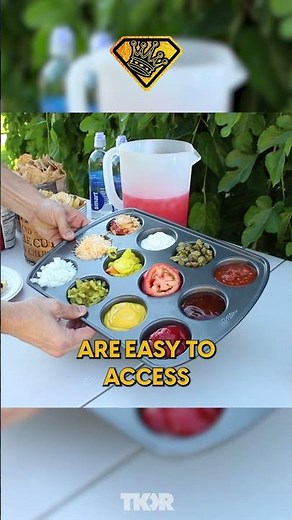 🍔 Genius BBQ Hack: Muffin Pan Condiment Station! Quick & Tidy Party Setup 🎉🥣