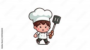 Cute chef 2d looping animation with green screen